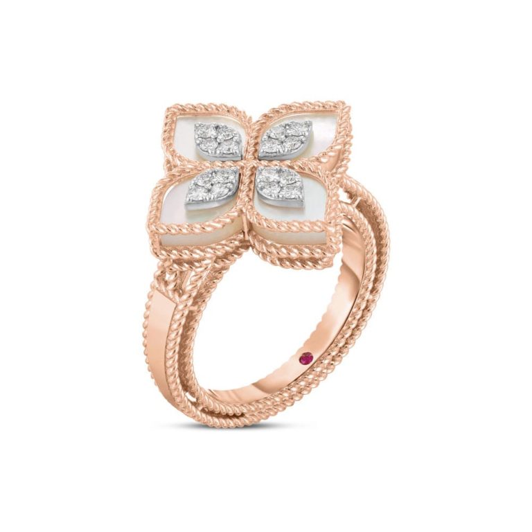 Roberto Coin - Princess Flower – Bague en or rose sertie d’une fleur en nacre blanche