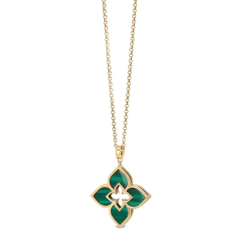 Roberto Coin - Venetian Princess – Collier en or jaune 750 avec fleur en Malachite