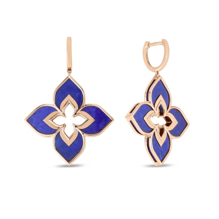 Roberto Coin - Venetian Princess – Boucles d’oreilles en or rose 750 avec fleur en Lapis Lazuli