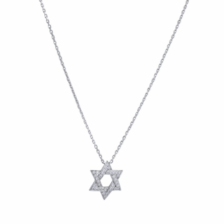 Van Cleef & Arpels - Collier or blanc avec pendentif « étoile de David » avec diamants