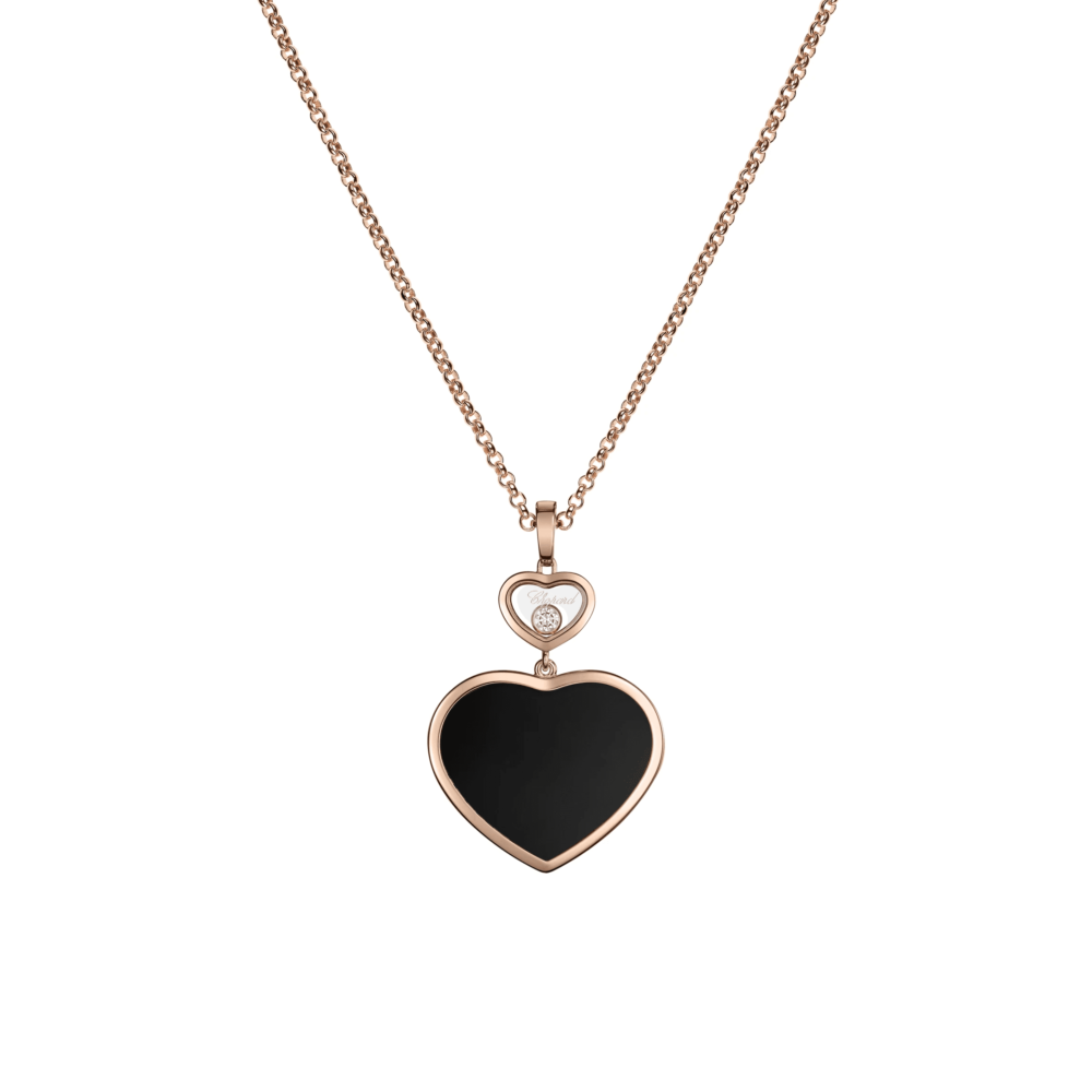 Happy Hearts – Pendentif en or rose, diamant et onyx