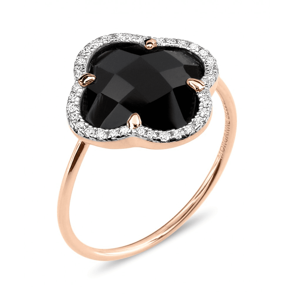 Victoria diamond onyx ring with diamonds – rose gold
