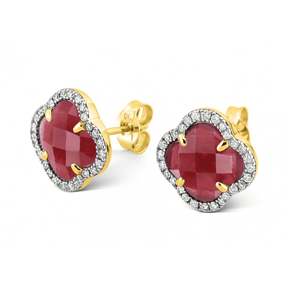 Victoria yellow gold diamond and red quartz earrings