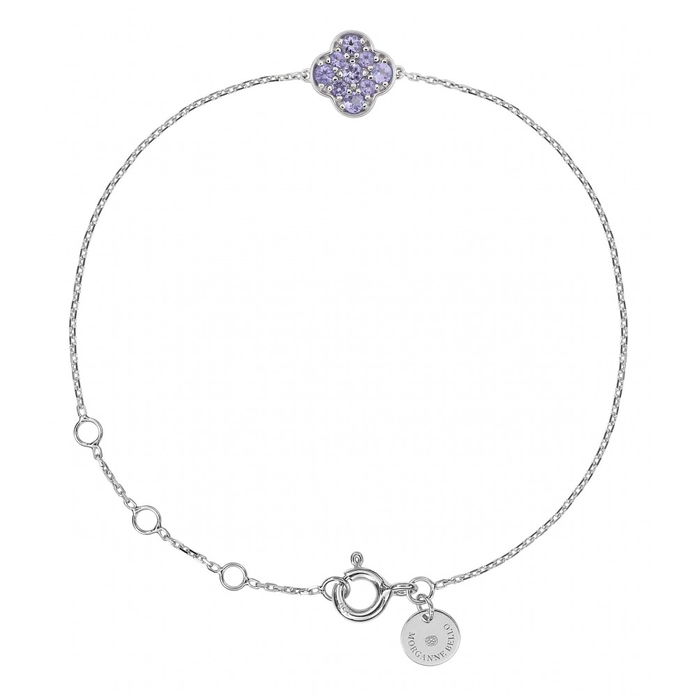Bracelet en or blanc – Trèfle serti tanzanite