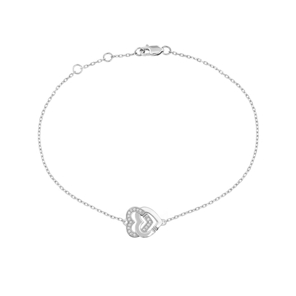 Bracelet sur chaîne Double Cœurs R10 – or blanc