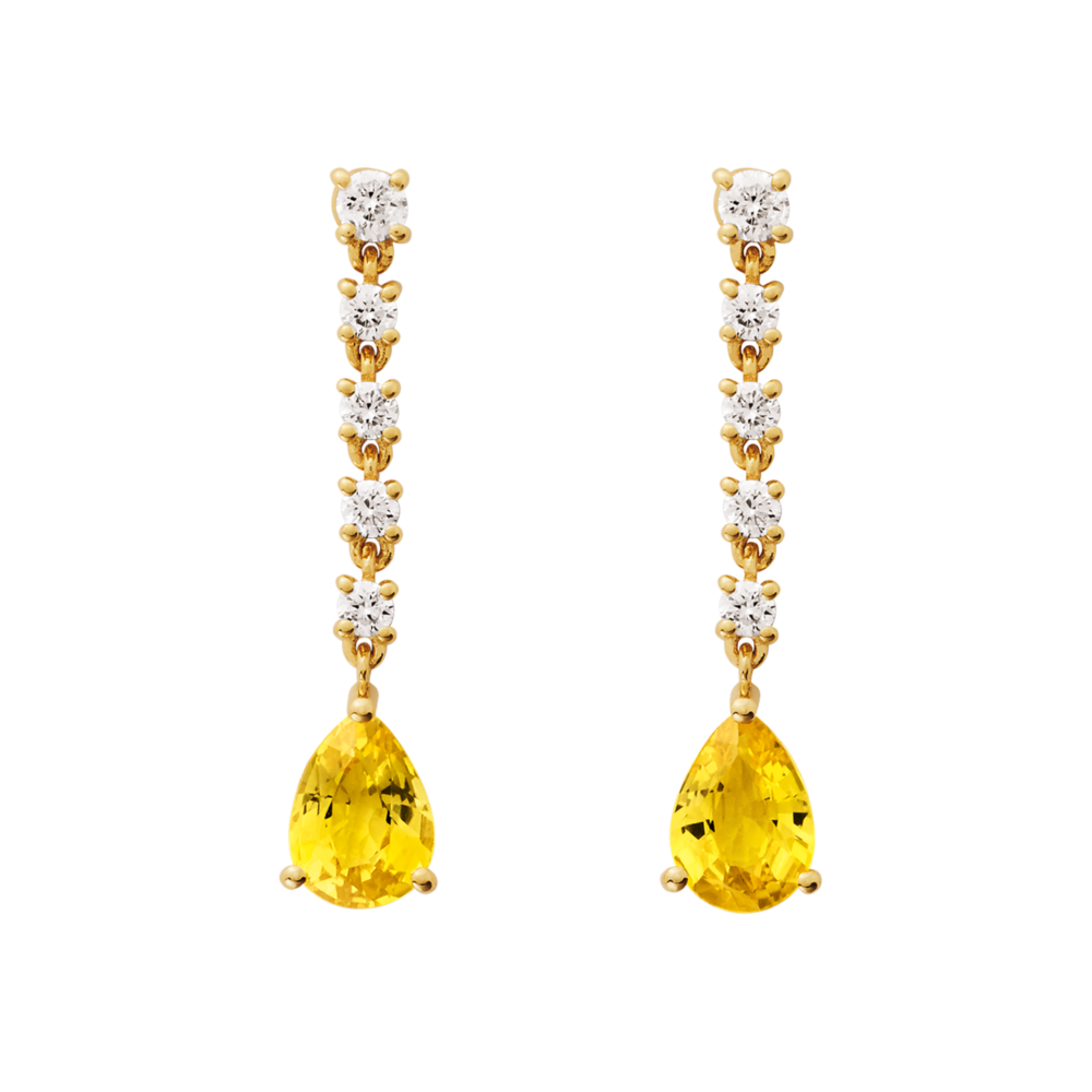 Boucles d’oreilles en or jaune avec saphirs jaune et diamants