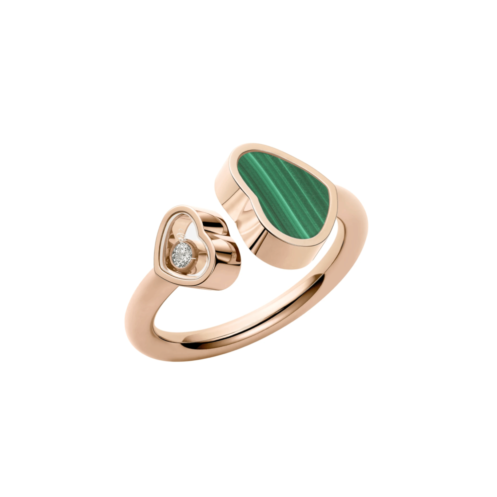Bague Happy Hearts en or rose avec malachite