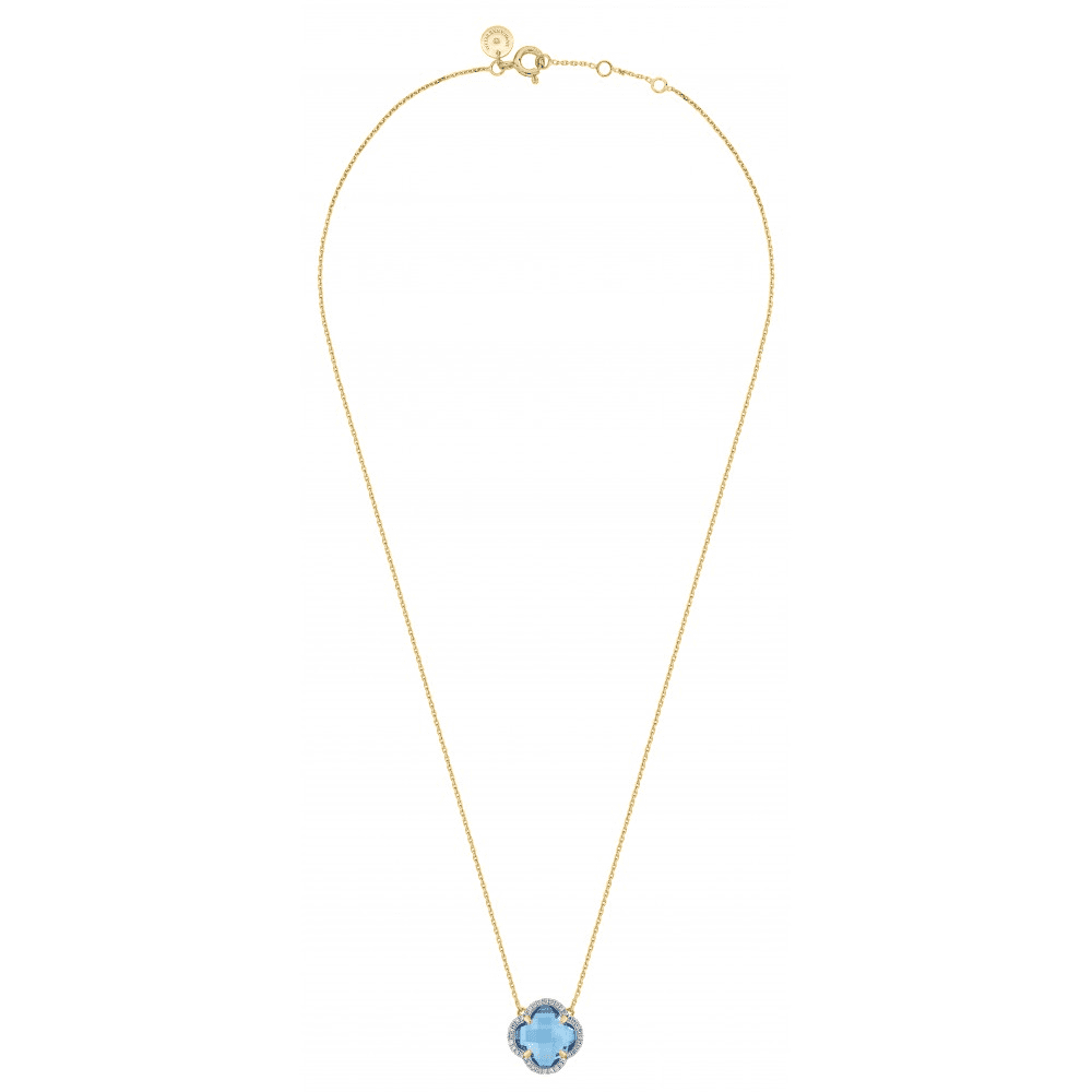 Victoria yellow gold necklace Topaz (swiss blue) diamonds + diamonds