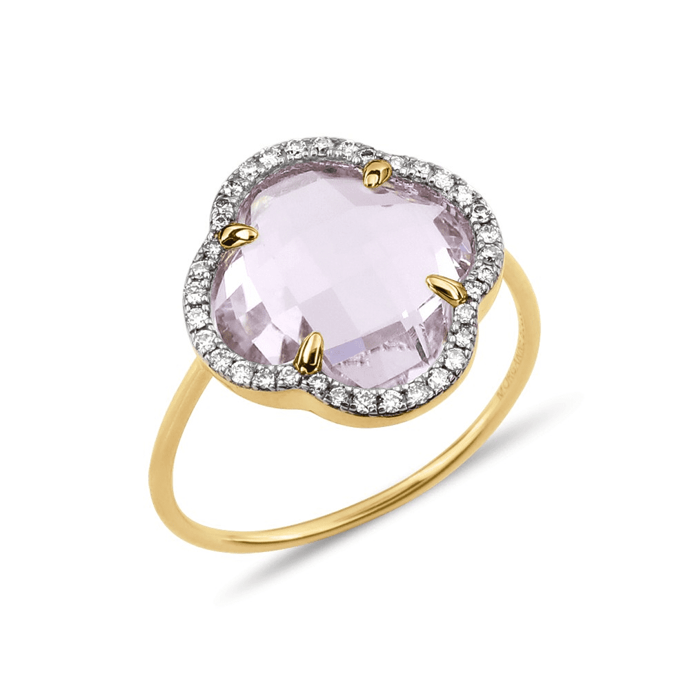 Victoria yellow gold ring with pink amethyst and diamonds