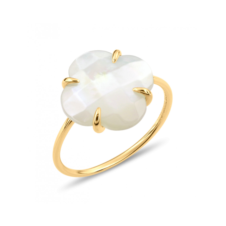 Morganne Bello - Bague « Victoria » en trèfle en nacre blanche