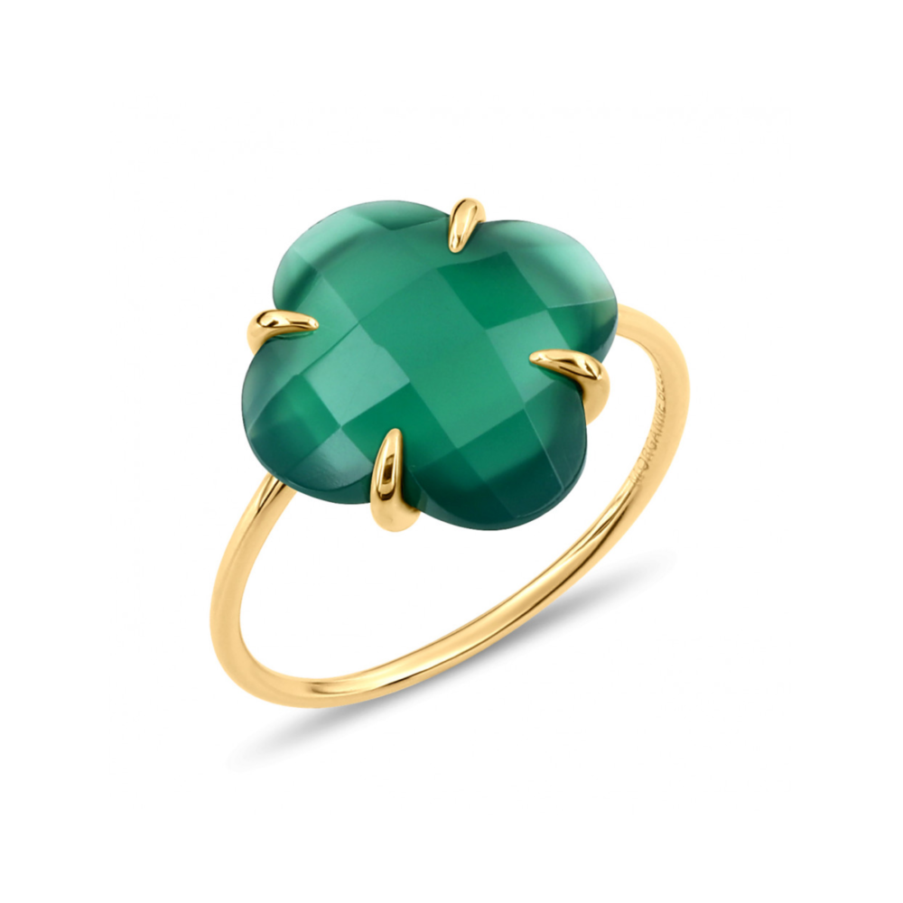 Victoria” ring set with a green agate trefoil