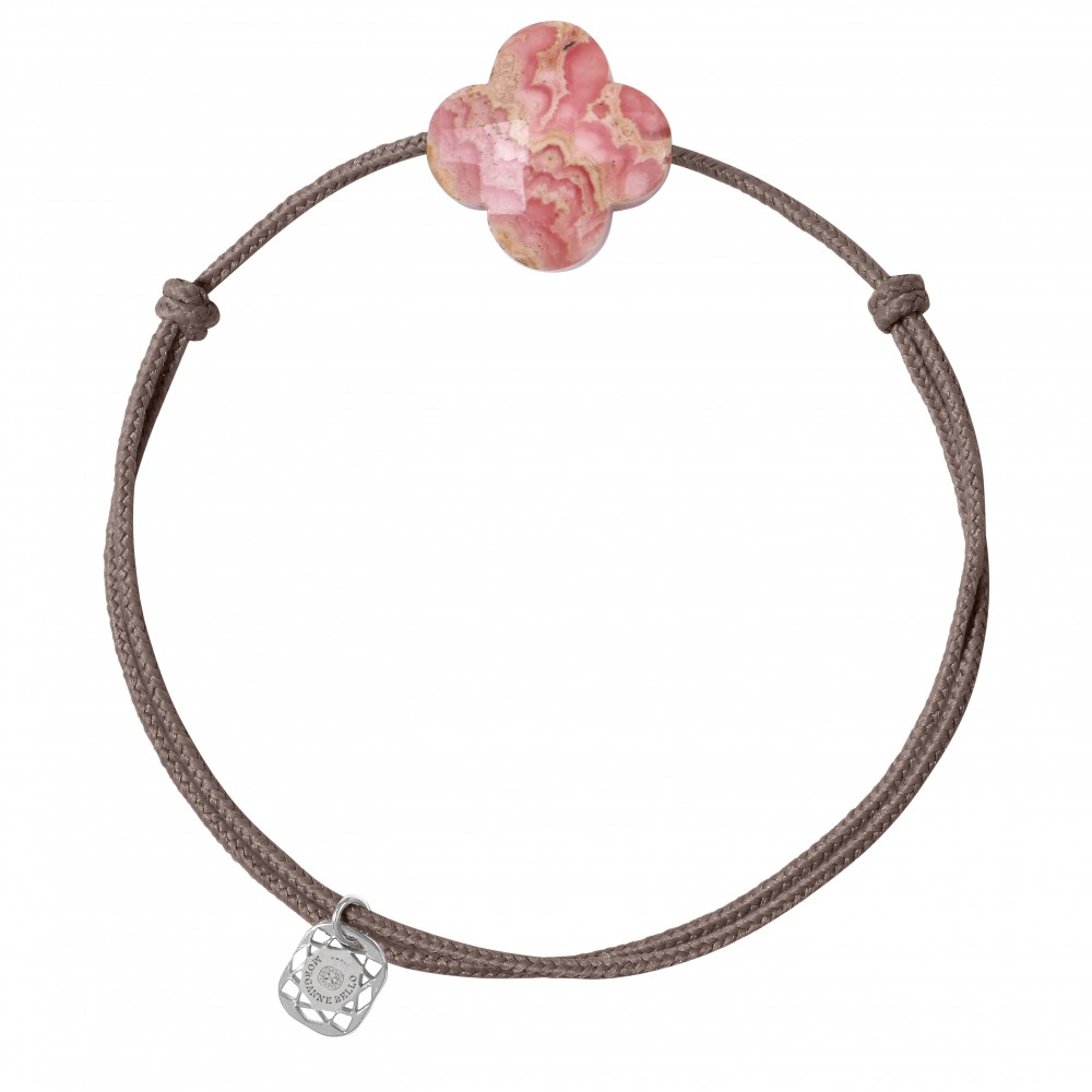 Taupe cord bracelet – rhodochrosite clover