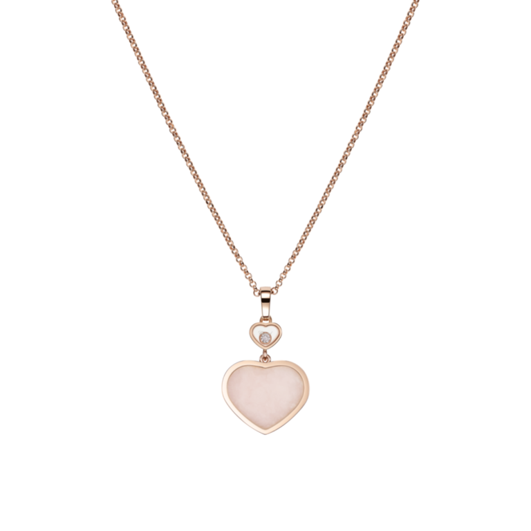 Chopard - Happy Hearts ethical pink gold pendant with diamond and pink opal