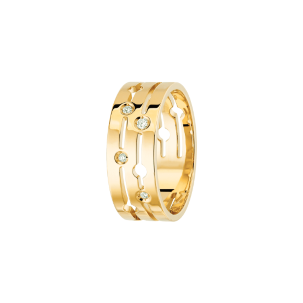 Pulse medium ring in yellow gold and diamonds