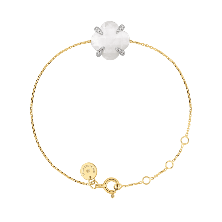 Morganne Bello - Bracelet Victoria Lys en or jaune avec nacre blanche et diamants