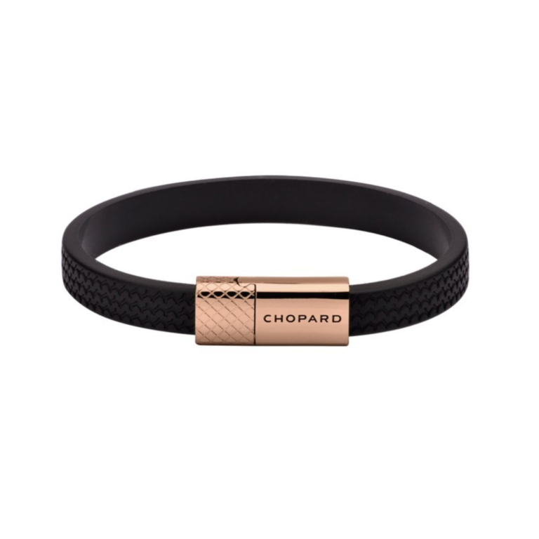 Chopard - Bracelet en caoutchouc motif pneu avec fermoir plaqué or rose