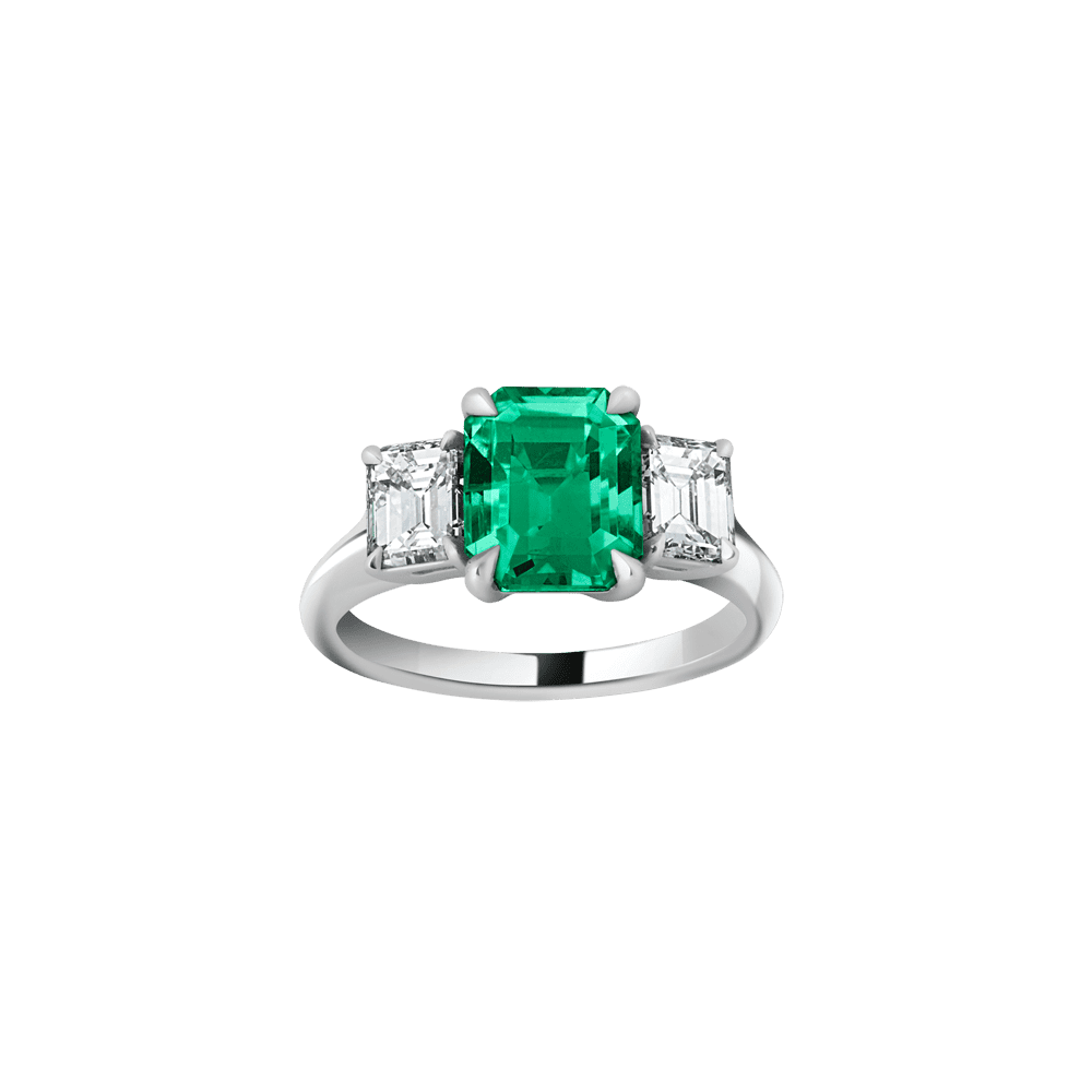 Bague en or blanc avec émeraude et diamants