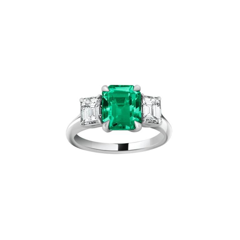 Lionel Meylan Créations - Bague en or blanc avec émeraude et diamants