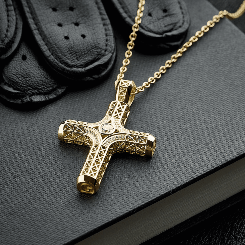 Cross – or jaune et diamants