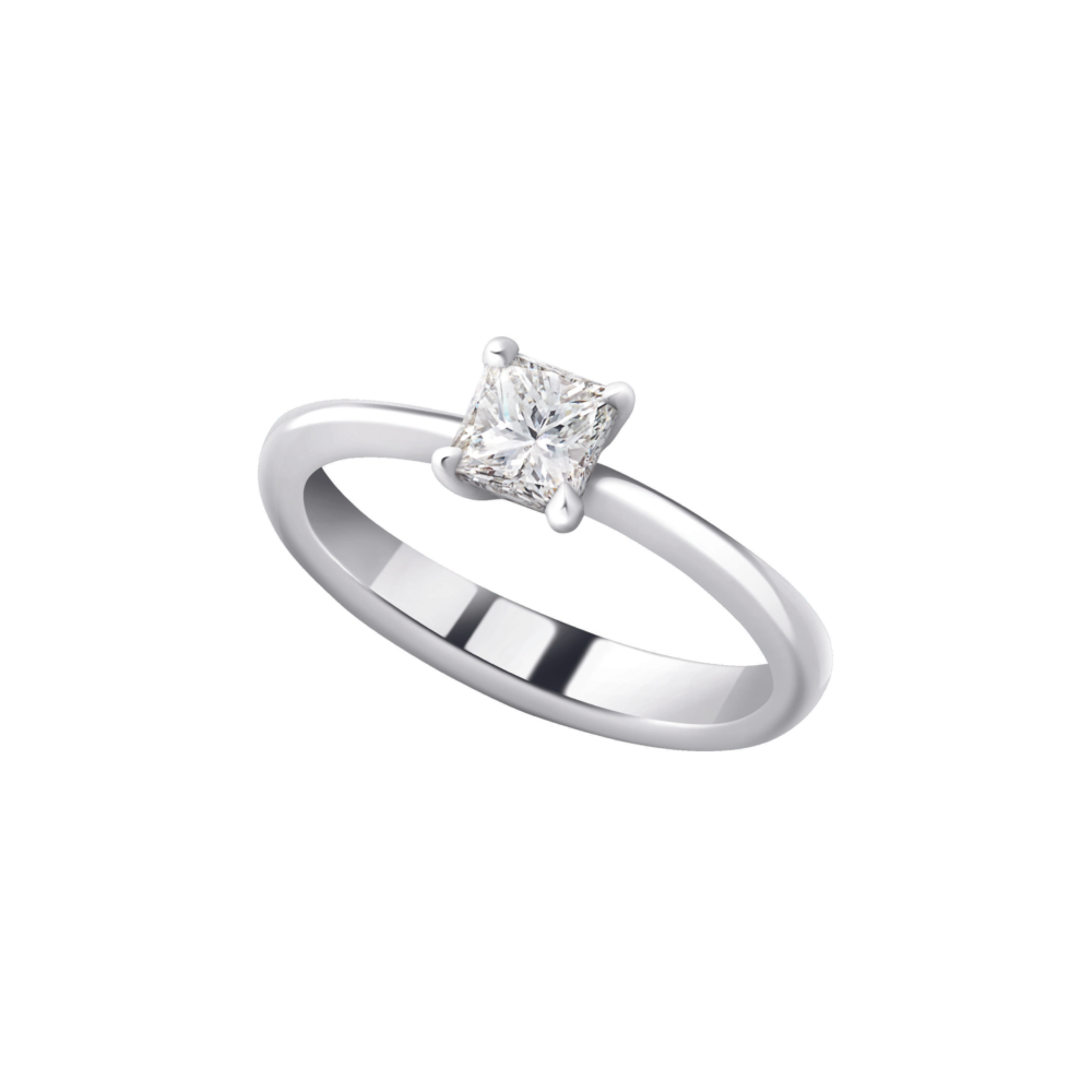 Solitaire en or blanc avec diamant taille princesse