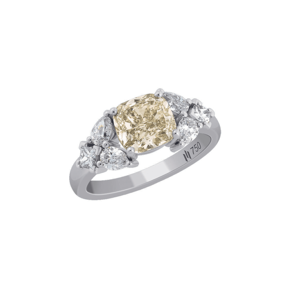 Ring in white gold set with a cushion-cut diamond