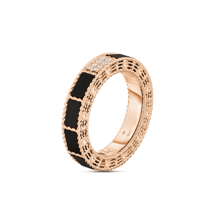 Roberto Coin - Bague en or rose avec diamants et jade noir
