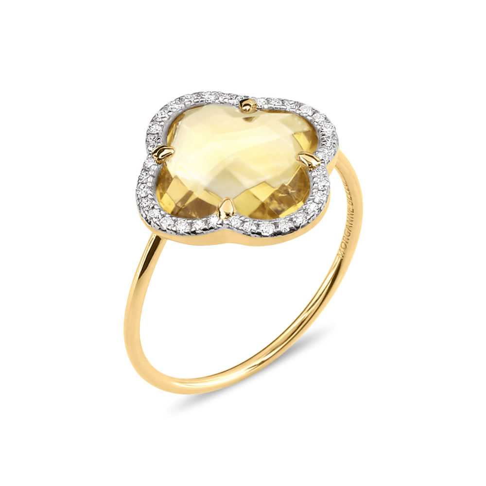 Victoria ring in yellow gold with a citrine diamond and white diamonds