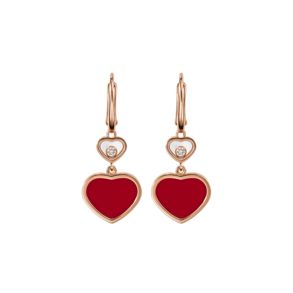 Happy Hearts – Boucles d’oreilles en or rose sertie de cornalines