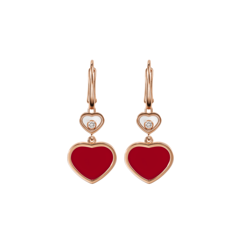 Chopard - Happy Hearts – Boucles d’oreilles en or rose sertie de cornalines