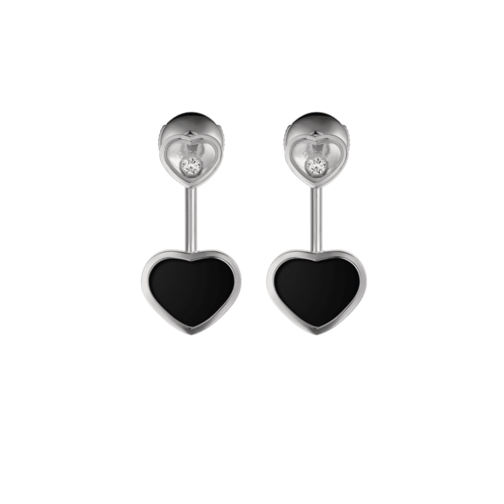 Happy Hearts – Boucles d’oreilles cœurs en or blanc serties d’onyx