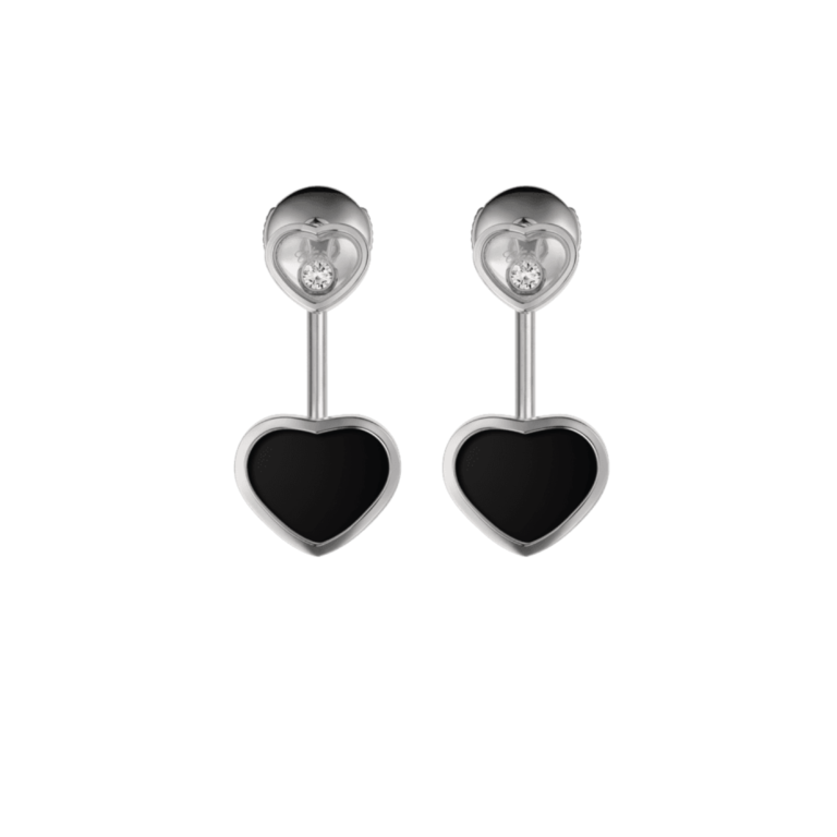 Chopard - Happy Hearts – White gold onyx heart earrings
