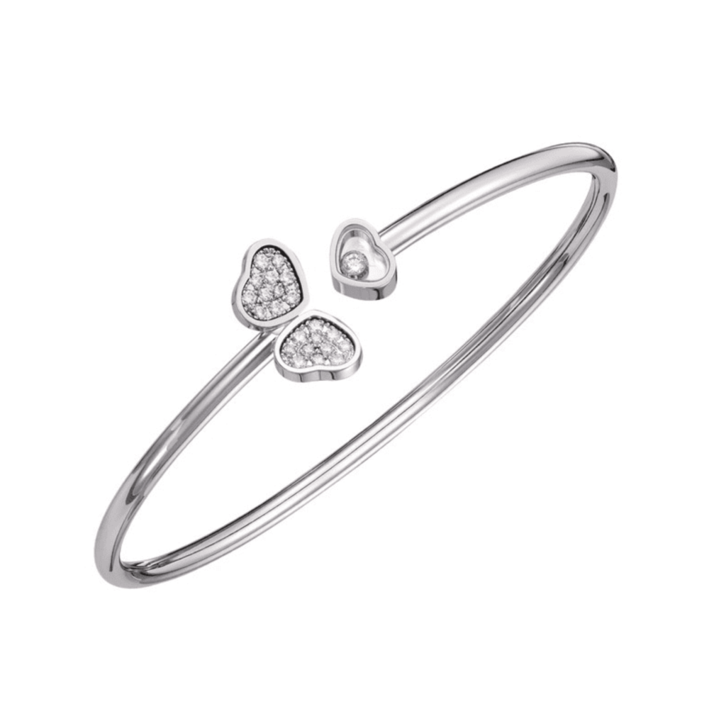 Happy Hearts – Bracelet rigide en or gris avec cœurs sertis de diamants