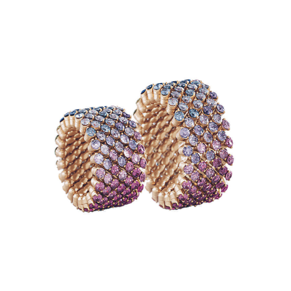 Bague 7 rangs en or rose sertie de saphirs multicolores taille brillant