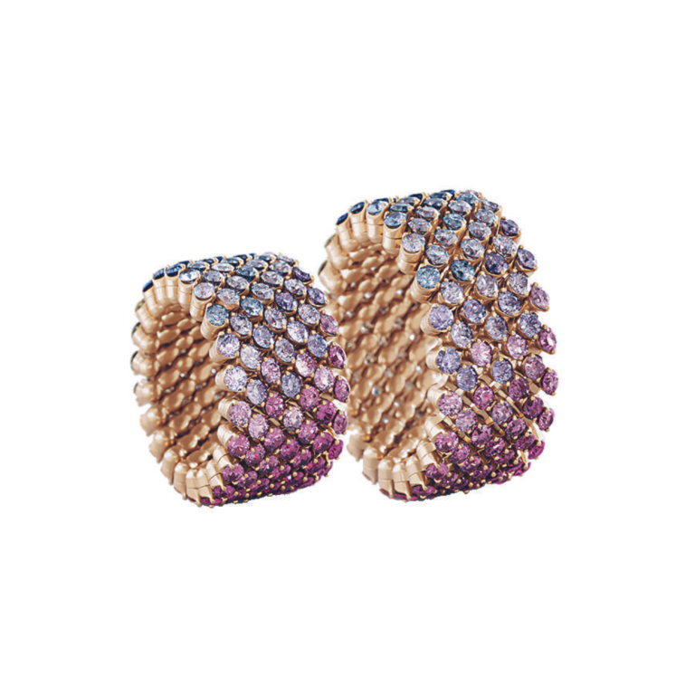 Serafino Consoli - Bague 7 rangs en or rose sertie de saphirs multicolores taille brillant