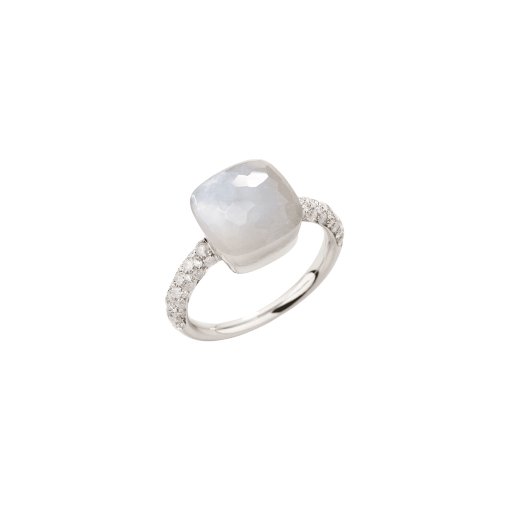 Bague Nudo Maxi avec pierre lune blanche et diamants