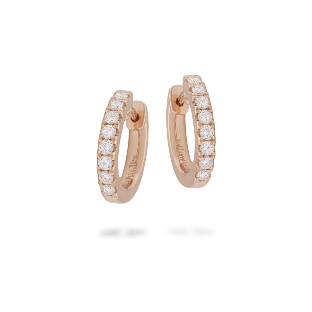 Pink gold hoop earrings with diamonds