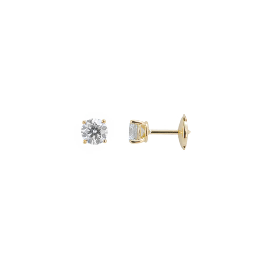 Clous d’oreille en or jaune sertis de diamant taille brillant – total 1.50ct