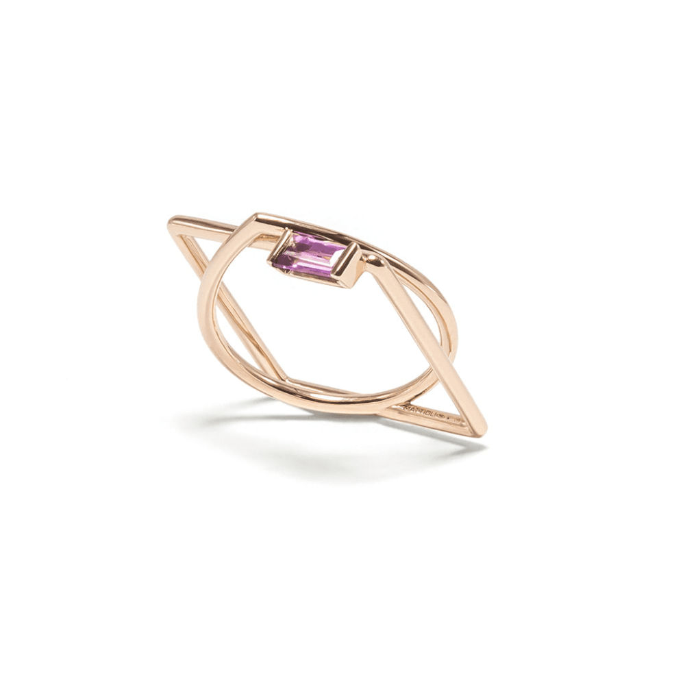 Bague en or rose 750 sertie d’une améthyste