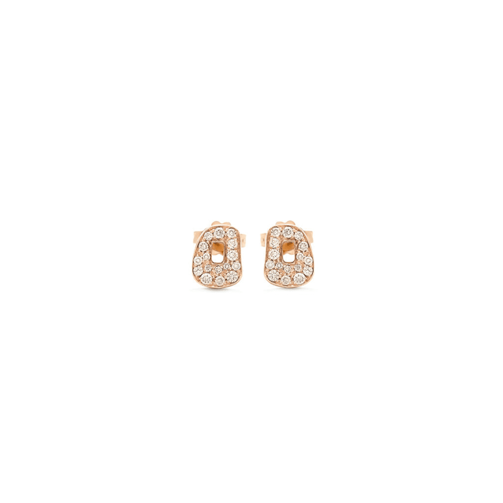 Pink gold puzzle stud earrings set with white diamonds