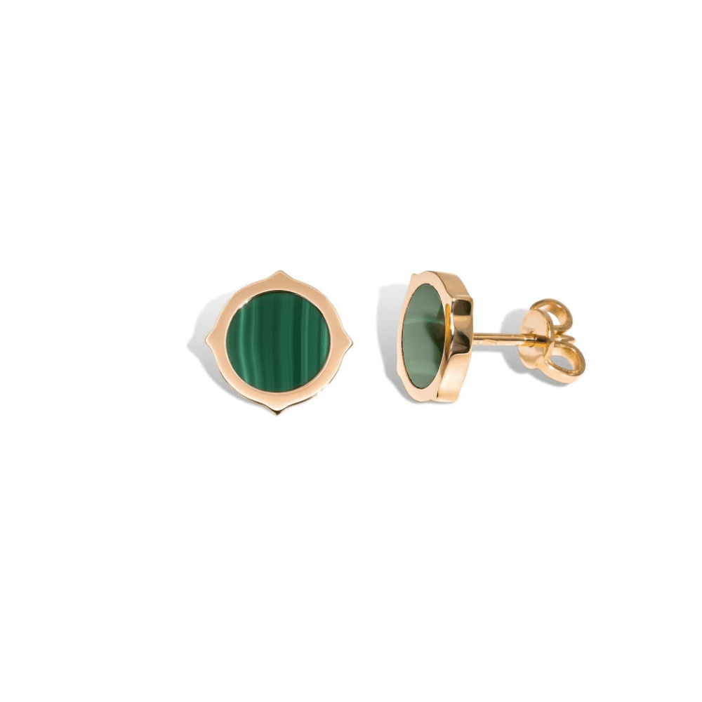 Rose gold stud earrings with malachite