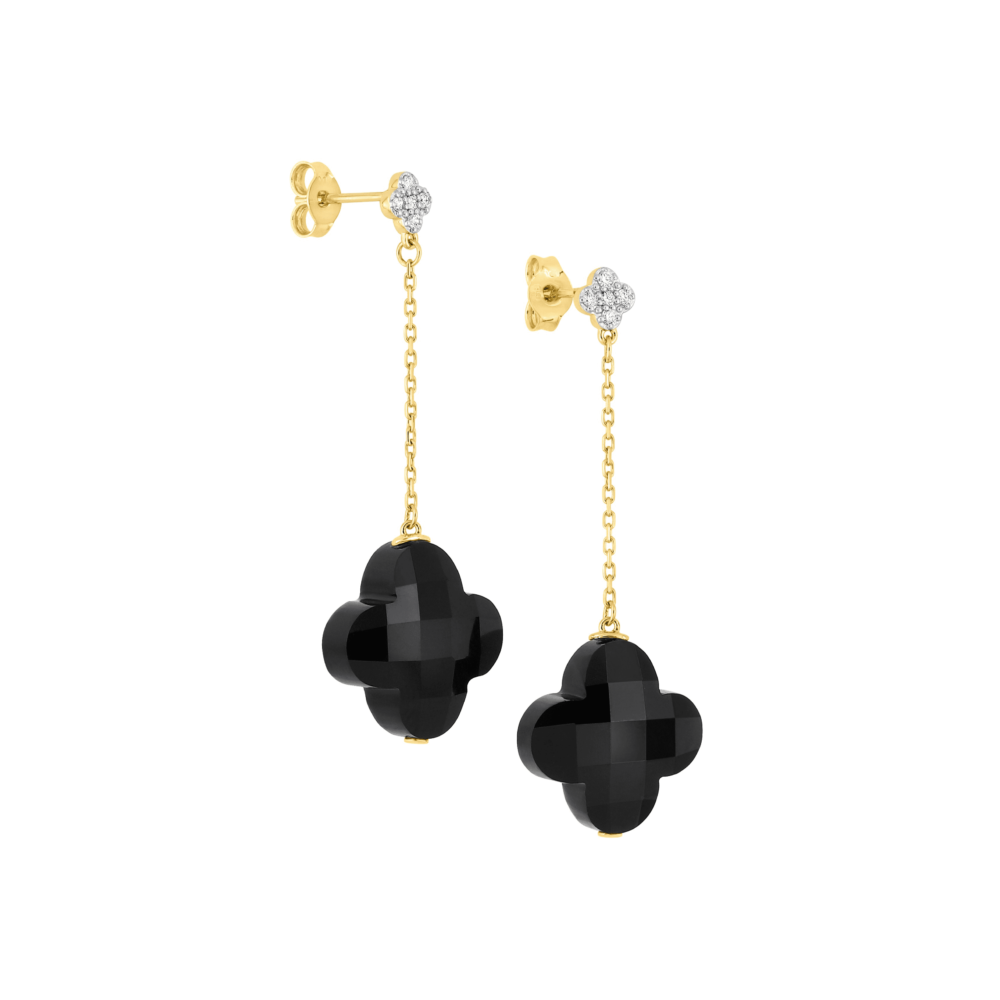 Drop earrings in yellow gold with onyx and diamonds
