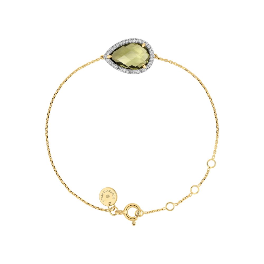 Alma bracelet in yellow gold with olive quartz and diamonds