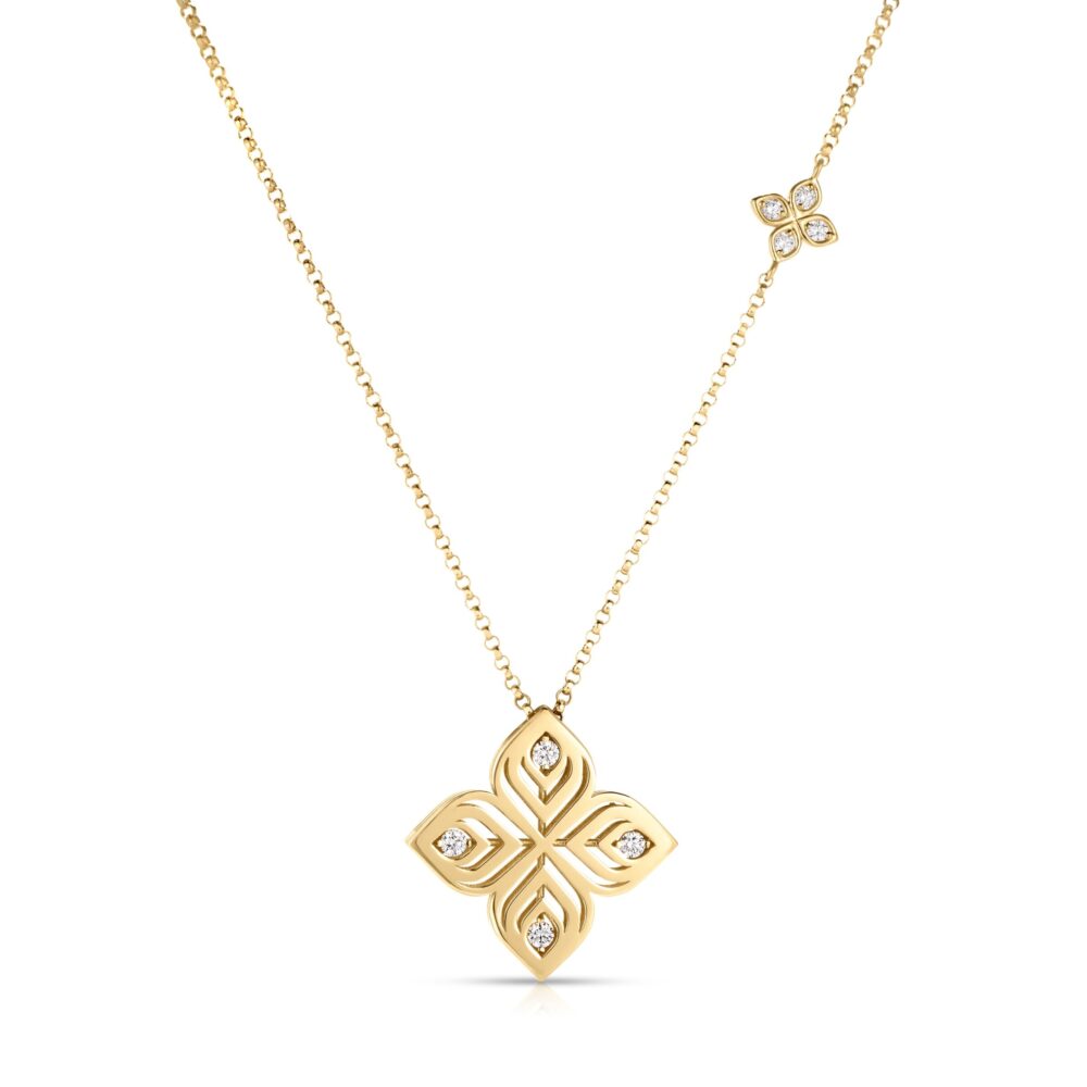 Arabesque Flower necklace in yellow gold with diamonds