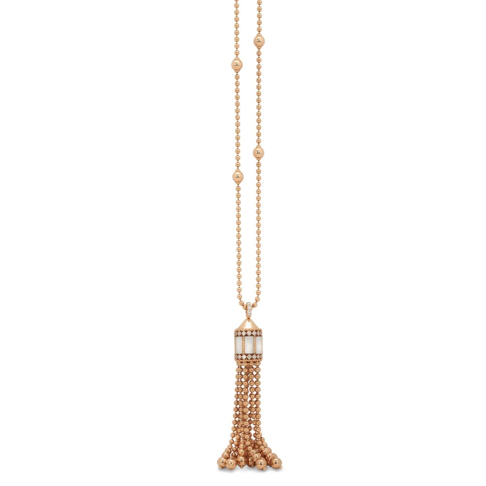 Art Deco – Sautoir in pink gold, white mother-of-pearl and diamonds