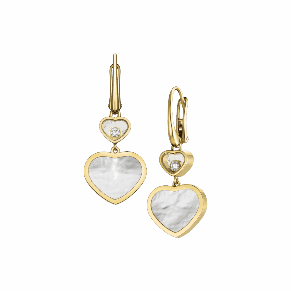 Happy Hearts – boucles d’oreilles en or jaune, nacre et diamants