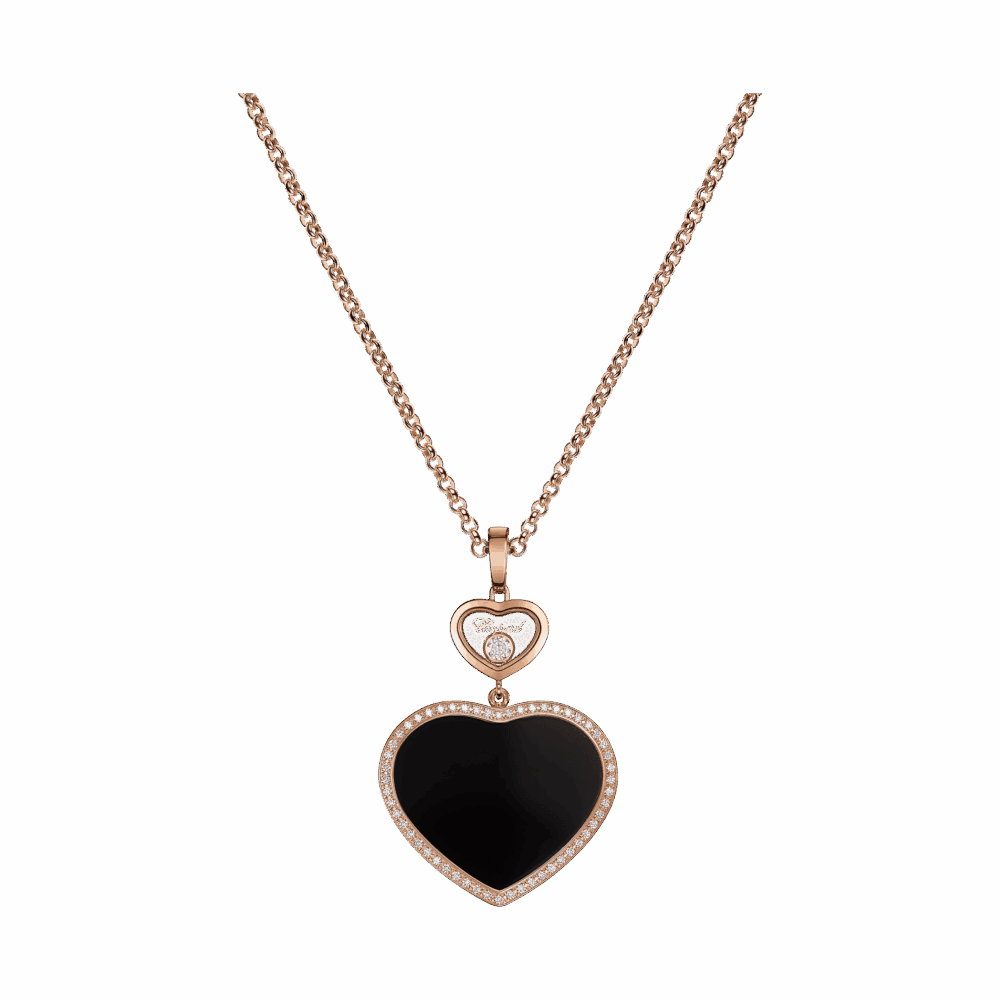 Happy Hearts pendentif en or rose, onyx et diamants