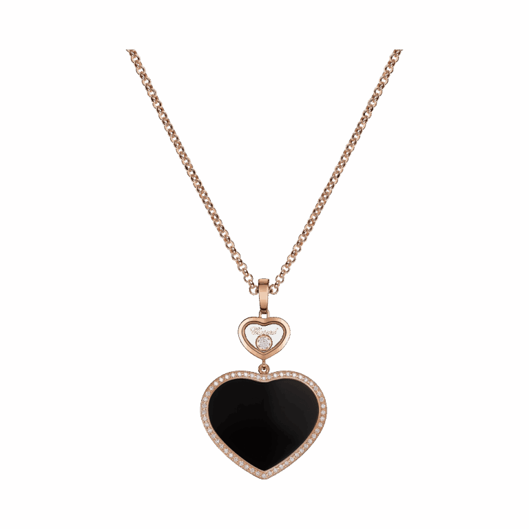 Chopard - Happy Hearts pendant in pink gold, onyx and diamonds