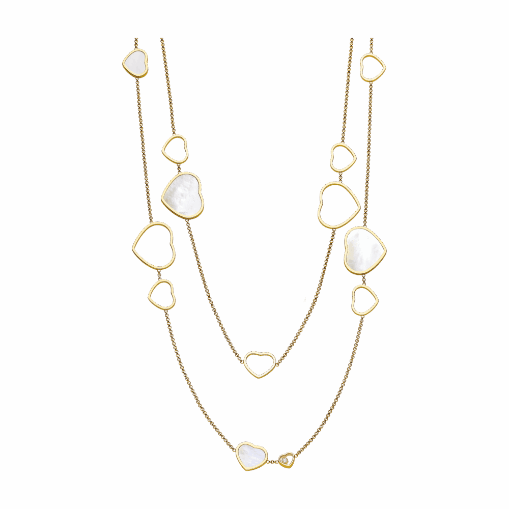 Happy Hearts sautoir en or jaune, nacre et diamants