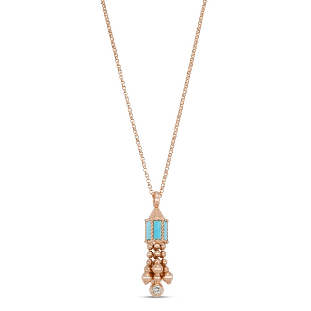Art Deco – necklace in pink gold, turquoise and diamonds