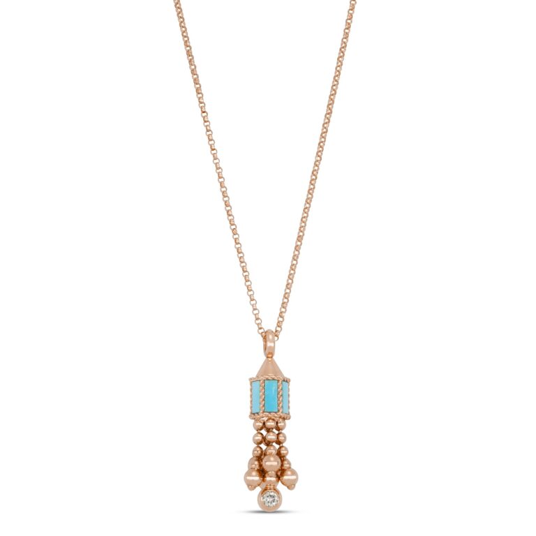 Roberto Coin - Art Déco – collier en or rose, turquoise et diamants
